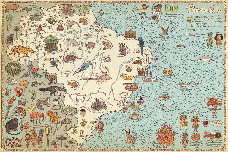 Livro de viagem para crianças: mapa Brasil