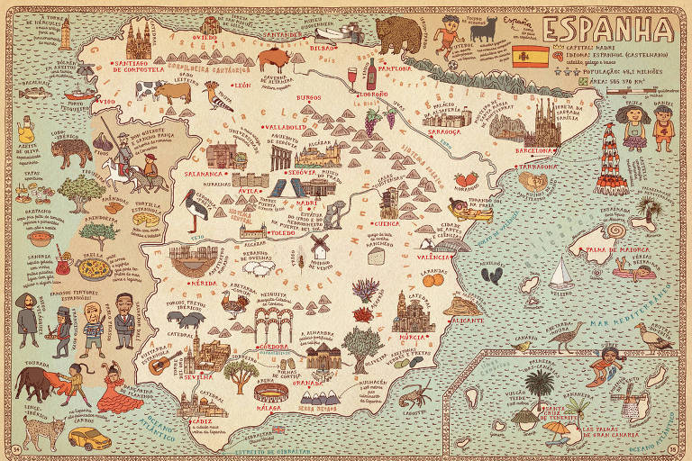 Livro de viagem para crianças: mapa Espanha